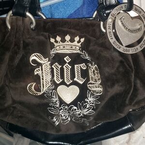 Juicy Couture Black and Gold Velvet Shoulder Bag